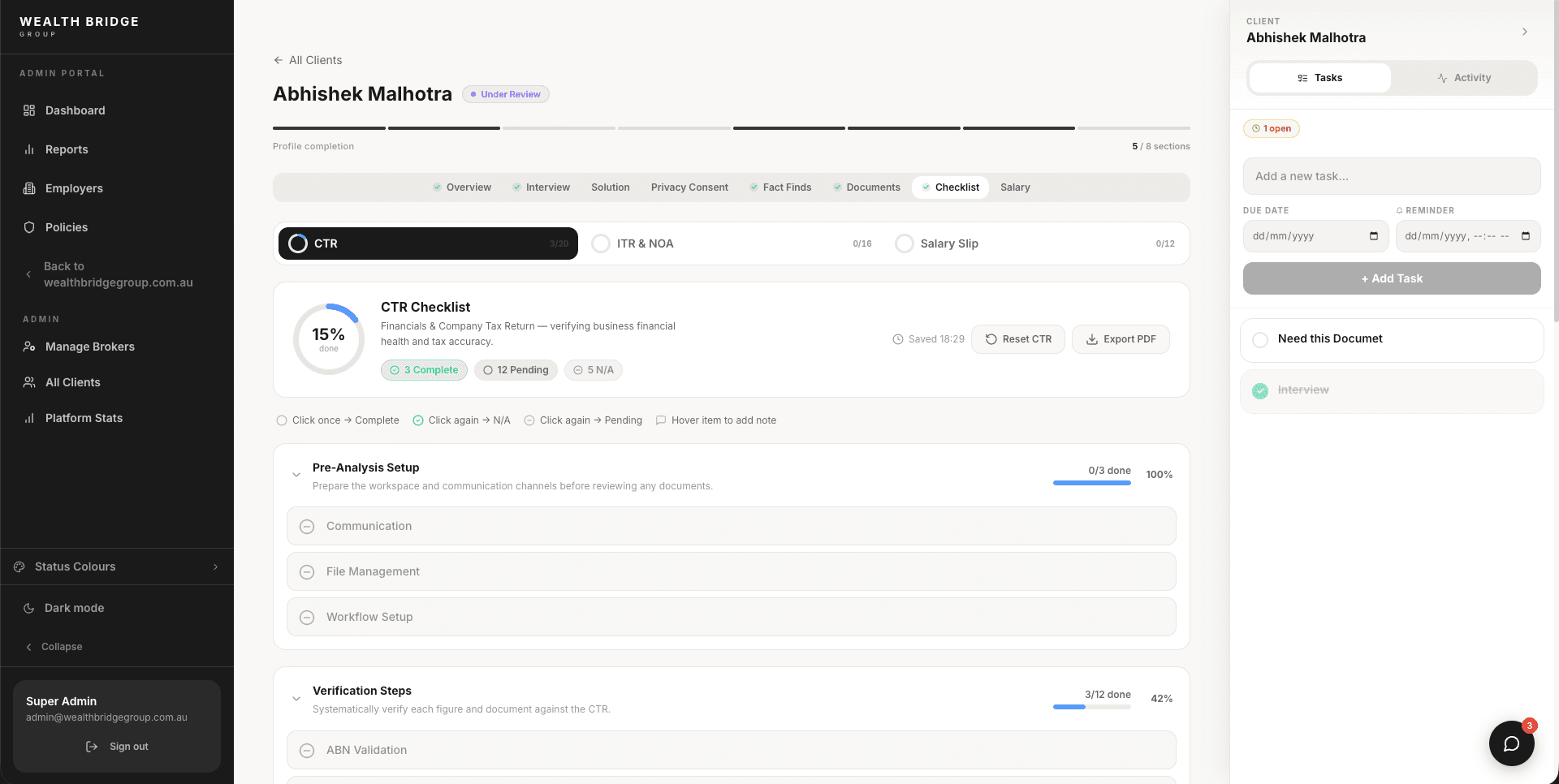 Client Dashboard — Light Mode